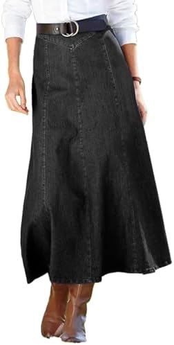 Flamingals Long Denim Skirt for Women High Waisted Vintage Pleate...