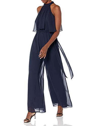 Eliza J Women's Halter Neck POP Over Wide Leg Jumpsuit, Navy, 2