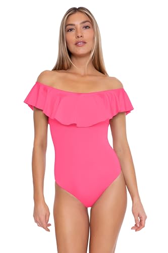 Trina Turk Women's Monaco One Piece Swimsuit, Off Shoulder, Bathing Suits