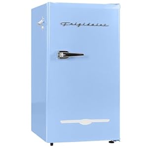 Frigidaire Retro Compact Fridge with Chiller, 3.2 cu ft Countertop Fridge with Built-In Bottle Opener, Compact Refrigerator for Office, Bedroom, Dorm Room or Cabin – 16.5″ D x 19″ W x 31″ H (Blue)
