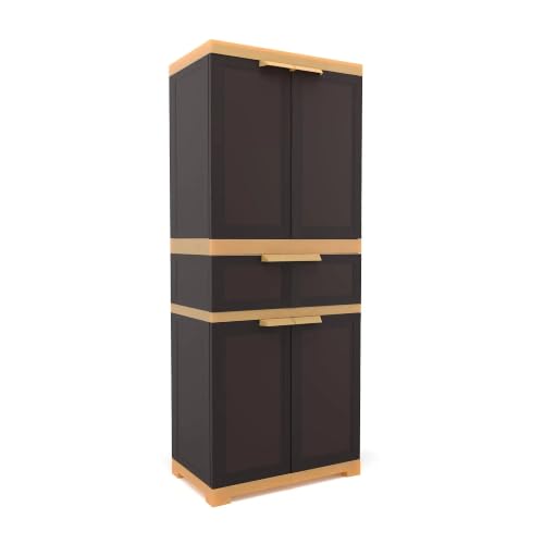 Image of Nilkamal Freedom FMDR1CE Plastic Wardrobe for Storage|3-Year Warranty |Clothes Cupboard with Shelves & Utility Drawer |Almirah for Home, Living Room, Bed Room| Adults & Kids|Weather Brown /Biscuit