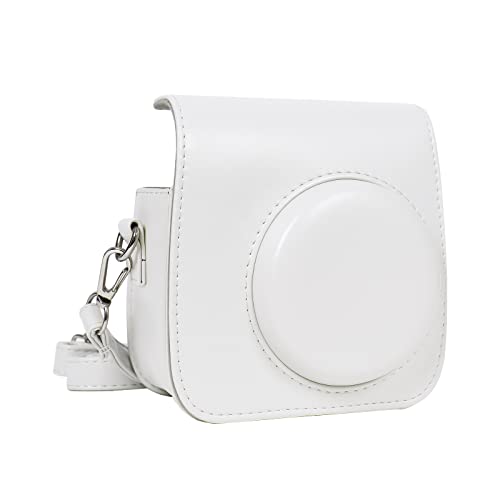MOSISO Camera Case Compatible with Instax Mini 7+ Instant Camera PU Leather Protective Case Cover Carrying Storage Bag with Adjustable Shoulder Strap White