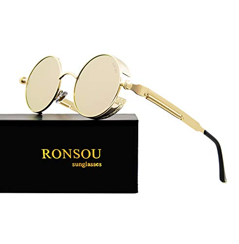 Miniatura 2 de Ronsou Steampunk Estilo Redondo Vintage Polarizadas Gafas De Sol Retro Gafas Uv400 Protección Metal Marco Dorado Marco Rosa Lente