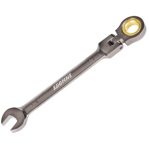 Egofine 7/16 Ratchet Wrench Flex Head 7/16 Wrench Ratcheting Combination Wrenches SAE Industrial Grade Gear Spanner with 12 Point Box End 72-Teeth Ratchet Nickel Plating Chrome Vanadium Steel