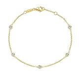 Caratant 14k Solid Gold Diamond Solitaire Station Bracelets Series,DEF VS~VVS,Lab grown Diamond,No fading, No allergies,Lobster buckle (5 Diamond Solitaire Bracelet(Yellow))