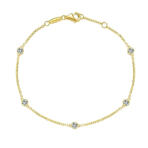 14k Solid Gold Diamond Solitaire Station Bracelets Series,DEF VS~VVS,Lab grown Diamond,No fading, No allergies,Lobster buckle