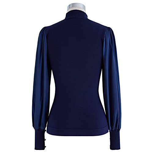 Image of CHICWISH Women's Mock Neck Satin Spliced Bubble Sleeves Knit Top