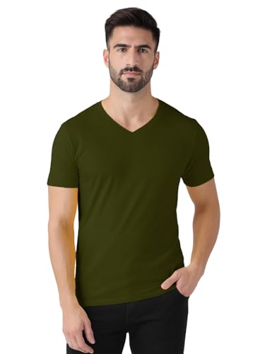 Image of Friskers Men's V-Neck Short Sleeves Cotton T-Shirt - Casual T-Shirt, Regular Fit