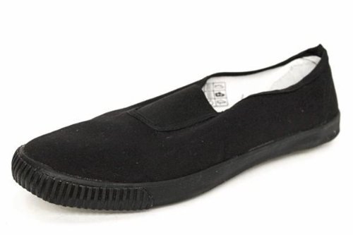 Image of Unisex Slip On School Plimsolls Art no 7231 Black & White (Adult Shoe Size 11, Black)