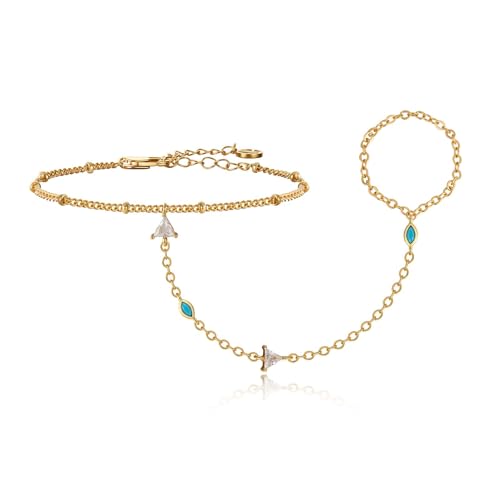 Cicy Bell ���f�B�[�X 18K�S�[���h���b�L�u���X���b�g �L���[�r�b�N�W���R�j�A �l�H�I�p�[���P�[�u�� �r�[�Y�n���h�`�F�[���u���X���b�g �g�����f�B�ȃW���G���[�M�t�g ���l�A���ꂳ��A�F�l�ւ̃M�t�g, 6.7 inches, 18K�S�[���h���b�L�^