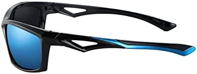 Komonee Sports Sunglasses For Men Women Ski Type Round Sun Glasses UV400 Protection Unisex Black With Blue Shades For Golf Cycling Running Fishing