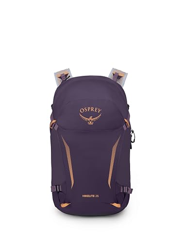 Image of Osprey Hikelite 26L Hiking Backpack for Men and Women - Lightweight Breathable Backpanel and Raincover - Ideal for Hikes, Travel, and Everyday Use in Any Weather, Purple Ink /Purple Dusk /Cheddar Orange