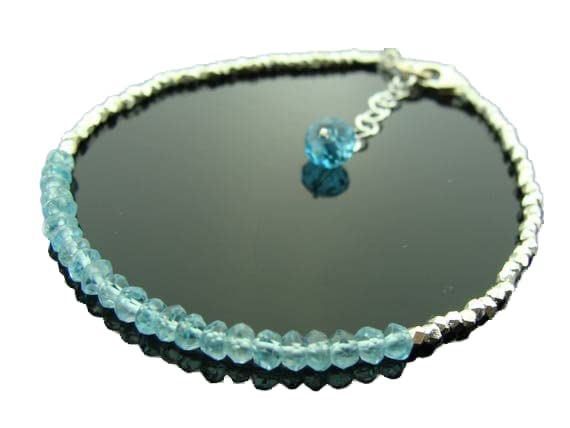 Bracelet perles apatite bleue 3.5mm et chaîne argent 925 ajustable, bijou stacking unisexe