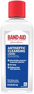 Band-Aid Brand Antiseptic Cleansing Liquid, First Aid Antiseptic Wash Relieves Pain & Kills Germs, with Benzalkonium Cl Wound Antiseptic & Lidocaine HCl Topical Analgesic, 6 fl. oz