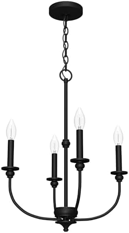 Hunter - Southcrest 4-Light Matte Black, Casual Style, Dimmable, Medium Size Chandelier for Bedrooms, Kitchens, Dining, Living Rooms - 19638