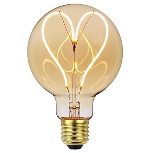 Gokoly E27 LED Vintage Light Bulb, Screw 4W Edison LED Filament Bulb, Big Size 95mm Globe Spiral LED Bulbs, Retro Amber Glass Decorative Light Bulbs, Warm White 2200K
