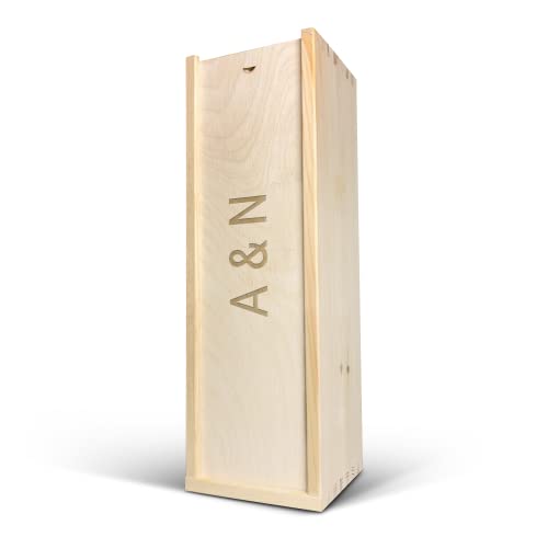 your surprise Caisse de Vin en Bois Personnalisée - Boîte pour 1 Bouteille de Vin en Bois avec Compartiment compris, Gravure de grande qualité au Lazer, Couvercle Personnalisable avec Nom et Texte