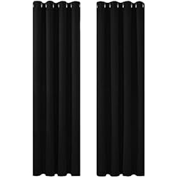Cortina Negra Deconovo Cortinas de Salon para Ventana Habitación con Aislamiento Térmico 2 Piezas 140 x 245 cm Negro