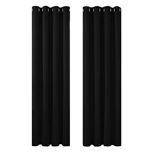 Deconovo Super Soft Thermal Insulated Curtains Eyelet Bedroom Blackout Curtains for Nursery 46 x 90 Drop Inch Black 2 Panels