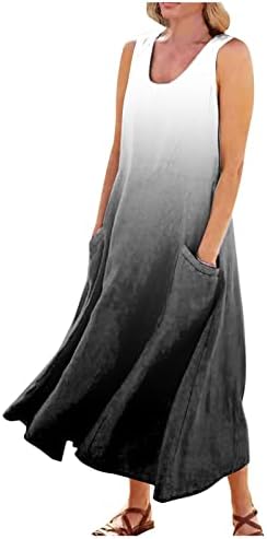 Spring Dresses for Women 2023 Plus Size Womens Summer Clothes Boho Casual Sleeveless Cotton Linen Button Front Summer Dress for Holiday with Pokets Sundresses for Women 2023 Black 5X