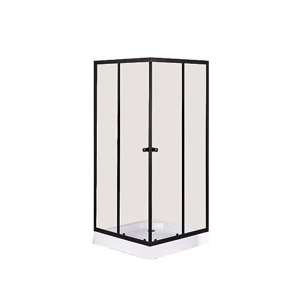 VBChome Duschkabine 90x90 Schwarz mit Duschwanne Quadrat Duschtasse Eckeinstieg Duschwand Schiebetür Duschabtrennung Klares Sicherheitsglas Dusche Duschtrennwand Quadrat 90x90 cm Schwarz – Bild 3