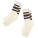 American Trends Crew Socks for Women Men Vintage Striped Tube Scrunch Socks 2Pack-Brown Striped