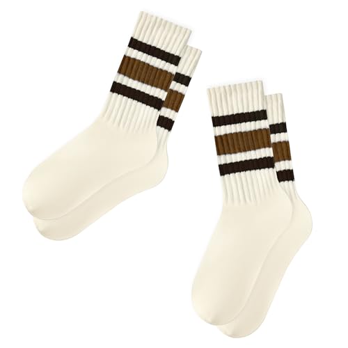 Image of Vintage Striped Crew Socks Slouchy Calf Tube Socks for Women and Men | Retro Athletic Mid-Calf Socks, Stretchy Knit Casual Comfort for Running Golf Tennis Volleyball & Daily Wear