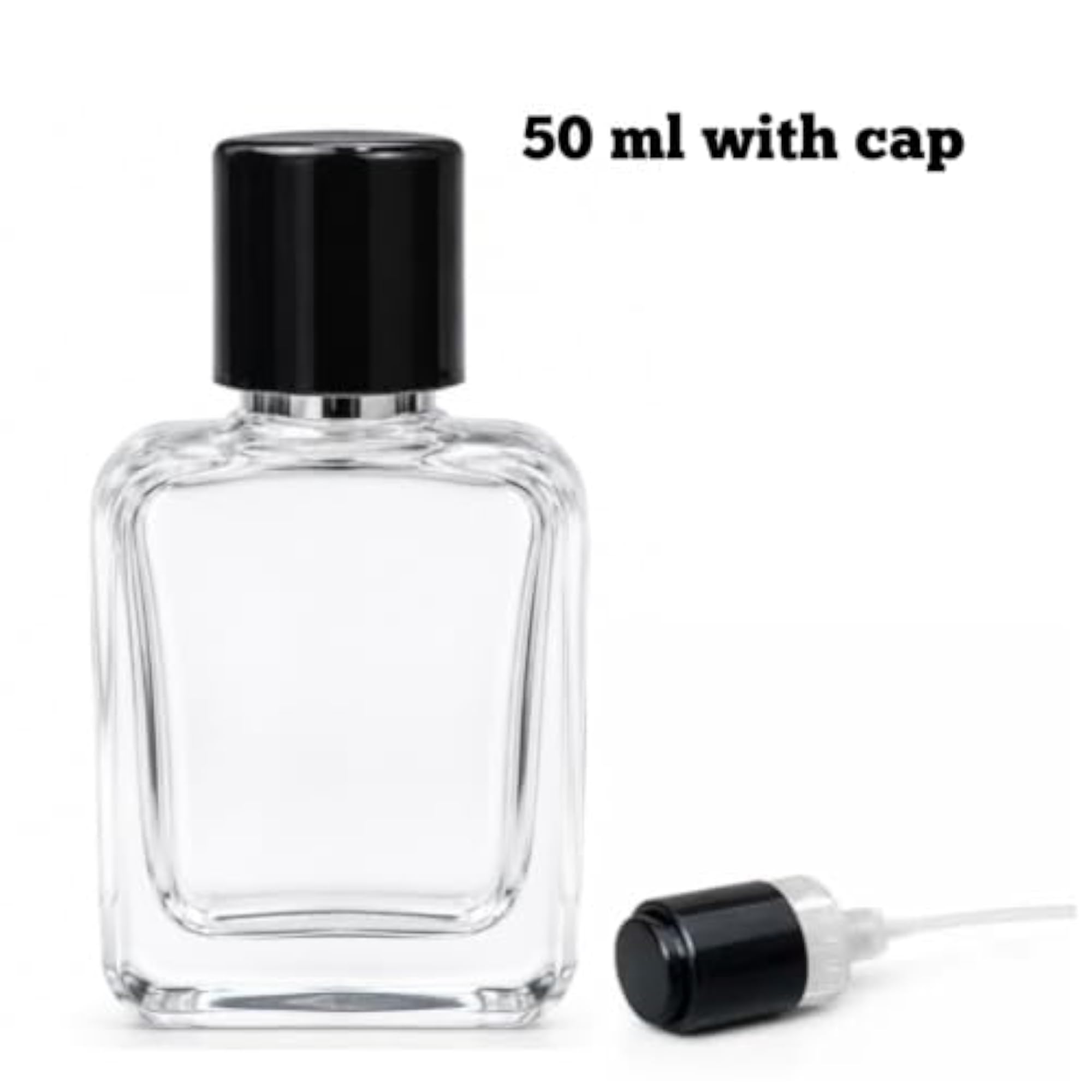 Empty Glass Perfume Bottle with Black Cap, 50ml