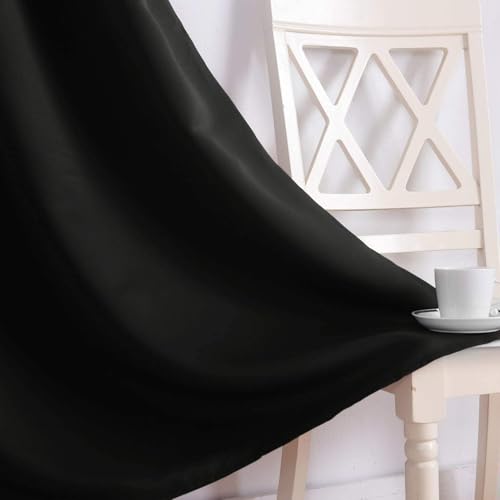 Image of 100% Blackout Double Pinch Pleat Curtains, Linen, Thermal Insulated, 2 Panels, Solid,(Black)