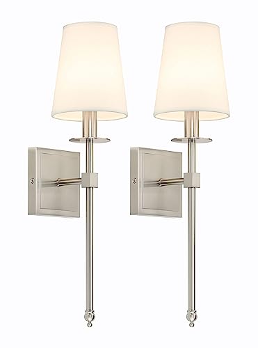 XiNBEi Lighting Bedroom Wall Lamps Set of 2, Modern Bedside Wall Sconce Light with Flared Fabric...