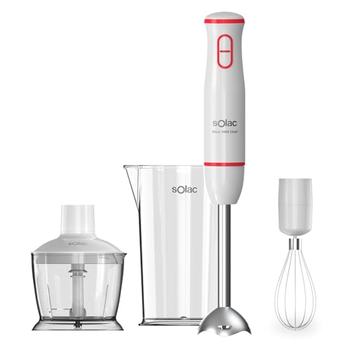 Solac - Batidora de Mano 1000W, Turbo, Cuchillas Inox, Accesorios Chef