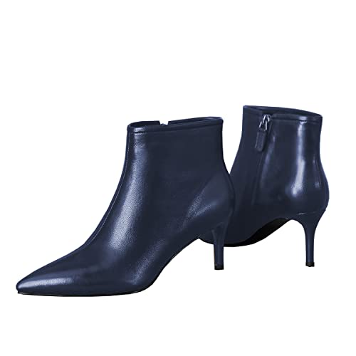 LEMUTISME Women's Stylish Pointed Toe Middle Seam Zip Up Low Kitten Heel Dressy Ankle Booties For Office Party Evening4
