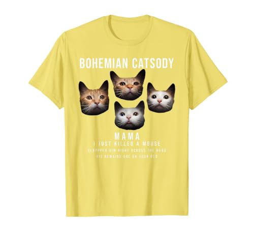 Bohemian Catsody Mama I Just Killed A Mouse Cat Parody T-Shirt, Men, Lemon Yellow, 3X-Large