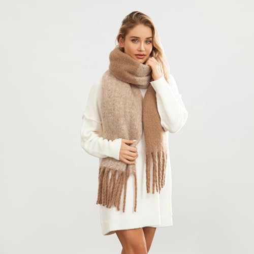 Yoawdats Women Winter Warm Scarf Elegant Contrast Color Tasseled Shawl Wrap Long Stoles Oversized Soft Scarves Fall Gifts2