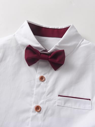 Image of Boarnseorl Baby Boys Pants Sets, Infant Long Sleeve Shirt + Pants + Bow Tie + Suspenders Outfits