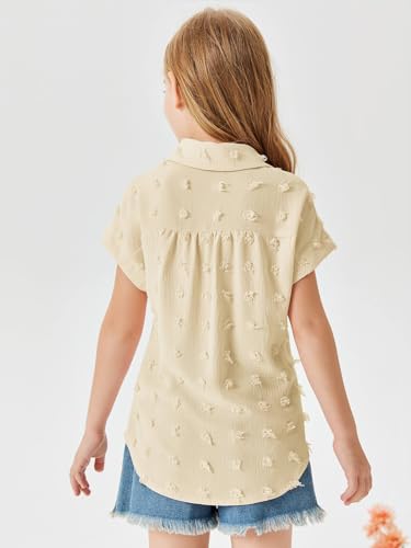 Image of Haloumoning Girls Button Down Shirts Short Sleeve Kids Casual Chiffon Blouse Summer Tops T-Shirt