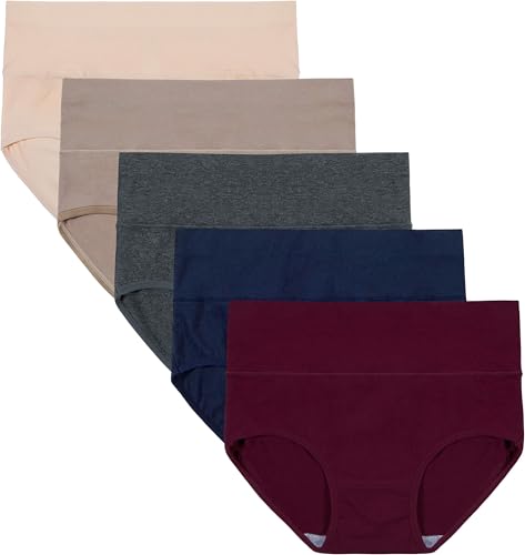 Image of INNERSY Women's 5 Pack High Waist Solid Color Tummy Control Cotton Underpants Briefs (Love Yourself First) (S, Basics)