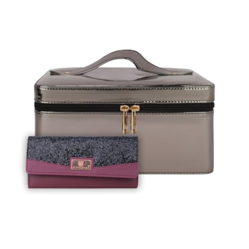 Image of FADAK Cosmetic Bag for Beauty Case Wedding Makeup Brushes Pouch Tikli Organizer Travel Large Vanity Mirror Box Storage Bag Jewelry Bridal Box (GUNMATLE)