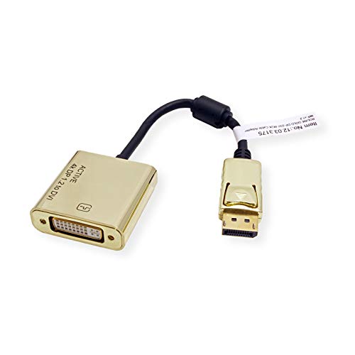 ROLINE GOLD 4K DisplayPort DVI Adapter Active v1.2 DP ST - DVI BU 0.15m, Black, Gold, 0,15 m - Image 2
