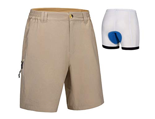 Little Donkey Andy Men s Mountain Bike Shorts  Lightweight Bicycle Cycling MTB Loose-fit with Detachable 3D Padded Shorts Khaki M