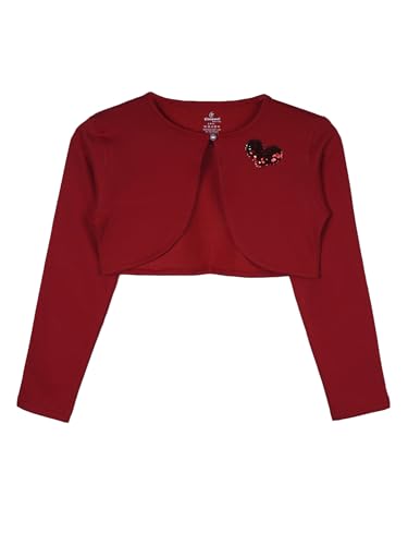 Image of KiddoPanti Girls Fleece Crop Length Shrug | Cotton Poly Fleece Fabric |Sequin Patch on Chest | Front Open Pearl Button Closure | Crop Length, Full Sleeve | Lightweigth & Breathable Girls Shrug