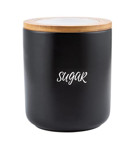 RockTrend Pure Color Ceramic Food Storage Seal Pot Spice Jar Sugar Bowl with Bamboo Lid-Sugar-Black