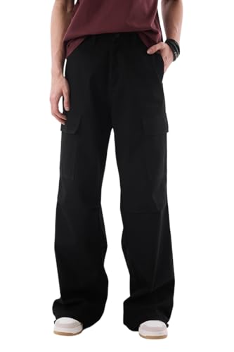 Image of SNITCH Men Cargo Pants | Loose Fit Mid Rise with Adjustable Drawstring Hem & Utility Pockets | 100% Cotton Twill Fabric for Casual & Streetwear Styling