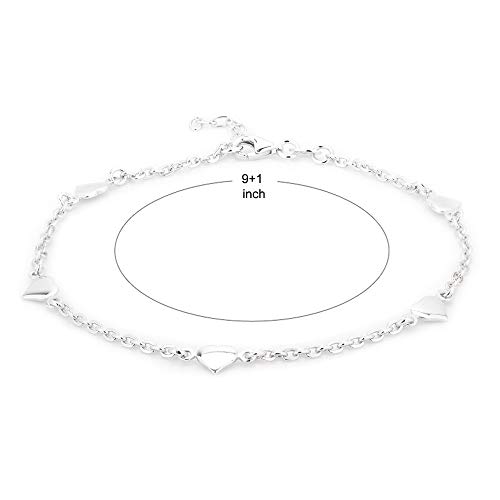 Sterling Silver Jewelry - Rhodium Plated with 925 Stamp - Multi Heart Charm Anklet - Foot Jewelry Stylish Beautifully Designed - 9" long + 1" extender4