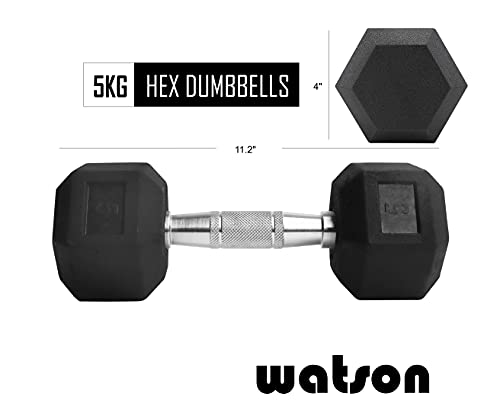 Image of Watson,dumbbell set, Rubber Coated Caste Iron Hex Dumbbell, Anti Slip Grip, 5kg Hexagonal Dumbbell Single Pc For Home Gym Professional Strength Training, Weight Lifting, Workout