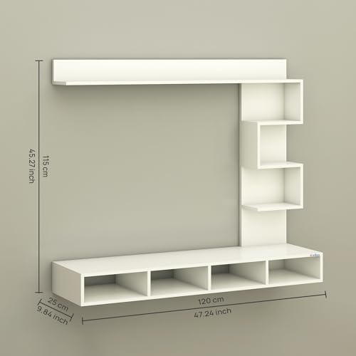 Image of Anikaa Laura Engineered Wood Wall Mount TV Unit /TV Stand /TV Cabinet /TV Entertainment Unit /Set Top Box Stand (Ideal for 43 Inch) (D.I.Y) (White)