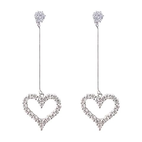 Just Follow Boho Female Crystal White Heart Drop Earrings Fashion Silver Color Zircon Stone Earrings Small Hanging Dangle Earrings for Women (Crystal White Heart Drop Earrings-Silver) Cover