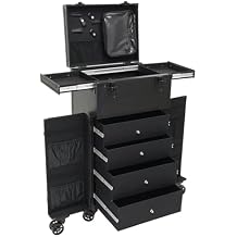 CNCEST Professional Rolling Makeup Case 4 Drawers Makeup Artist Cosmetic Train Case Hairstylist Travel Case Portable Make Up Station with Multiple Compartments & Wide Opening