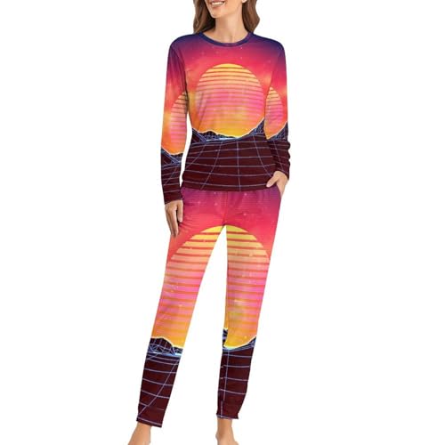 Ensemble pyjama femme coucher de soleil sleepwear manches longues et pantalon