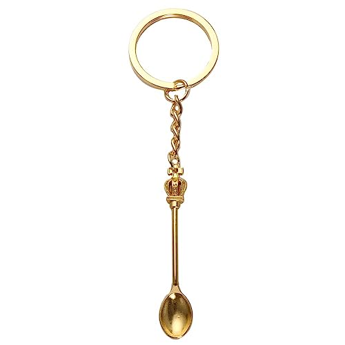 Key Ring Kitchen Spoon Crown Christmas Metal Key Chain Jewelry Gift Handmade Craft 57x9mm Ornaments Trinkets(gold)
